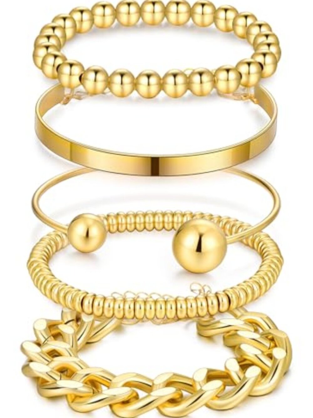 Gold Bracelets‎ Stack for Women Trendy, 5 Pcs Chunky